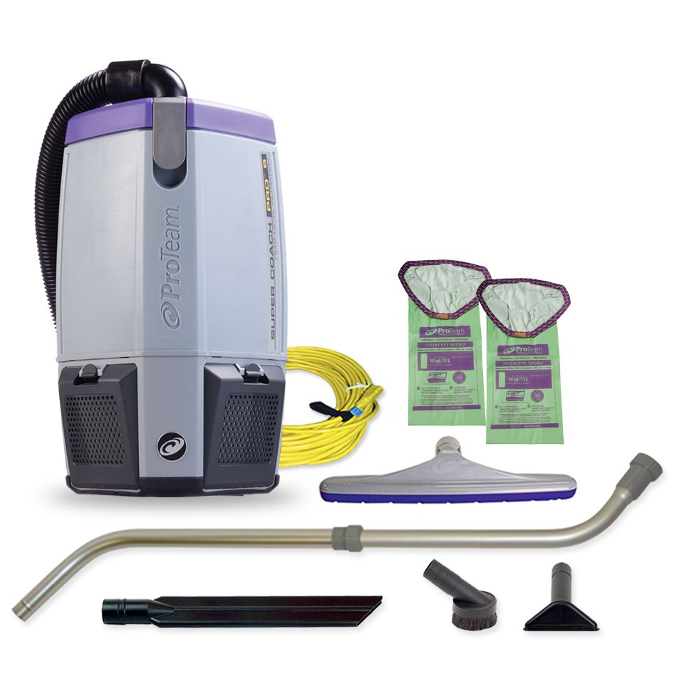 107310 Coach Pro 6, 6 qt.
Backpack Vacuum w/ Xover
Multi-Surface Telescoping
Wand Tool Kit 