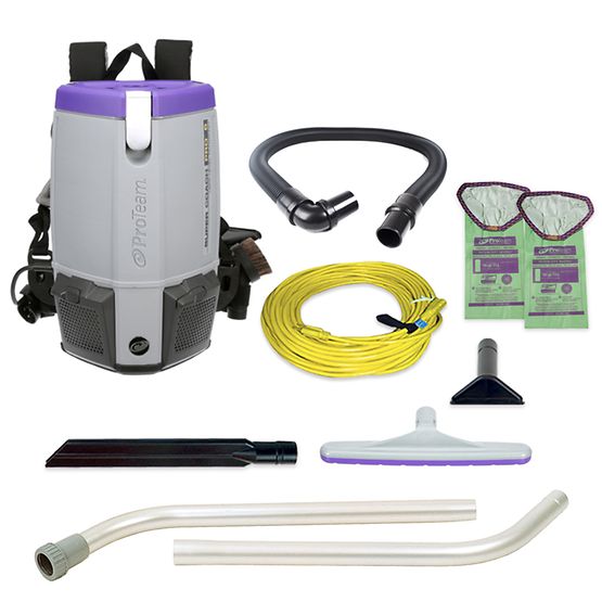107308 Super Coach Pro 6, 6
qt. Backpack Vacuum w/ Xover
Multi-Surface Two-Piece Wand
Tool Kit (107098)
