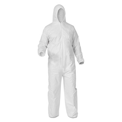 KCC38938 A35 Coveralls Hooded Large White 25/Carton